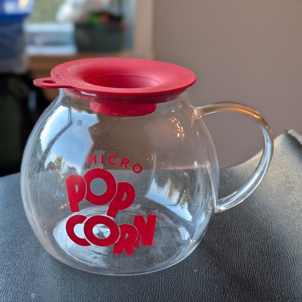 Glass Popcorn Maker with Red Lid
